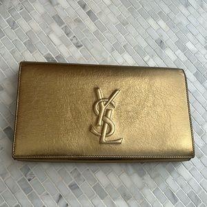 YSL Saint Laurent Belle du Jour Gold Leather Clutch